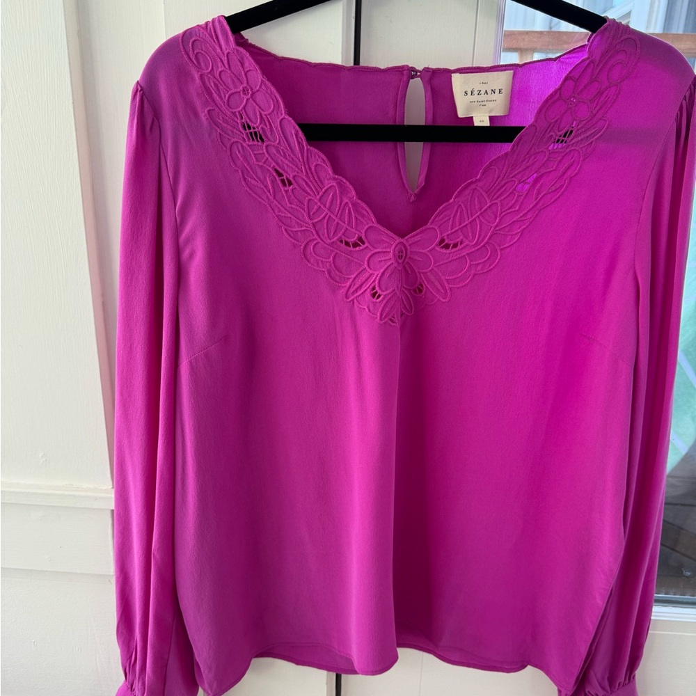 Sezane Juliette fuchsia silk blouse size 40